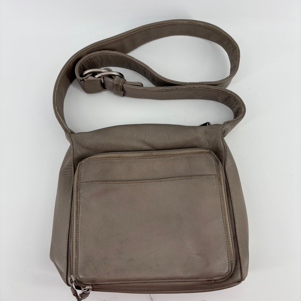 Perlina Crossbody Bag Womens Medium Taupe Leather Multi-Pocket Organizer
